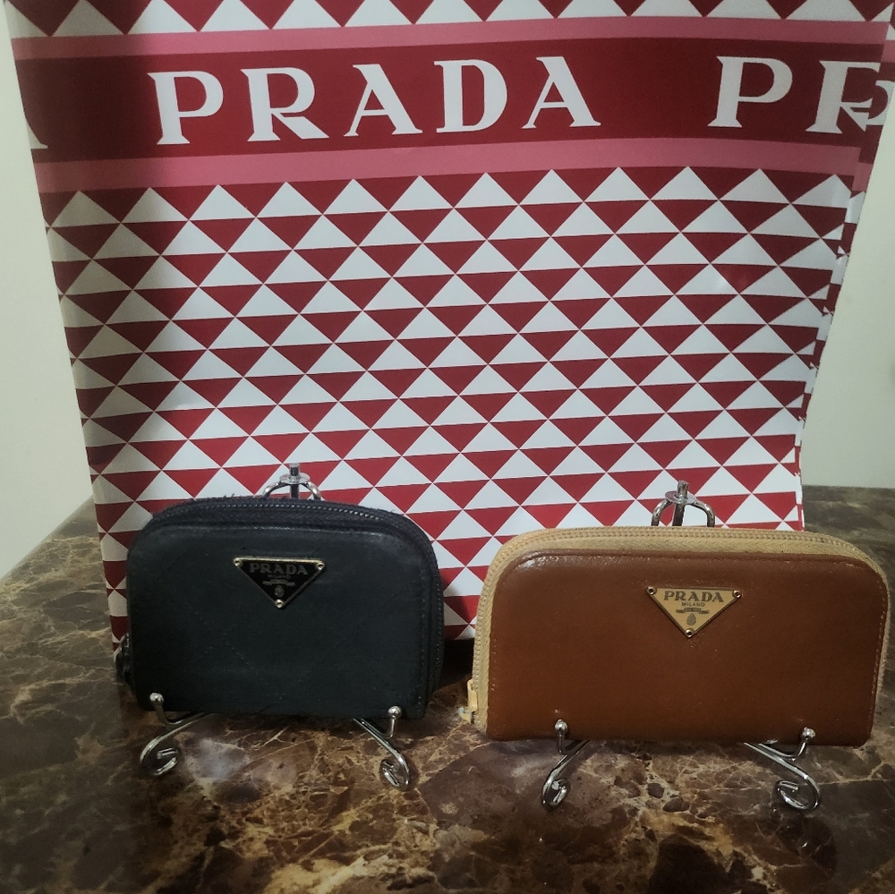 Prada Bundle Black/Brown Leather/Nylon Zip Card/Keyholder Cases GUC - Picture 2 of 16